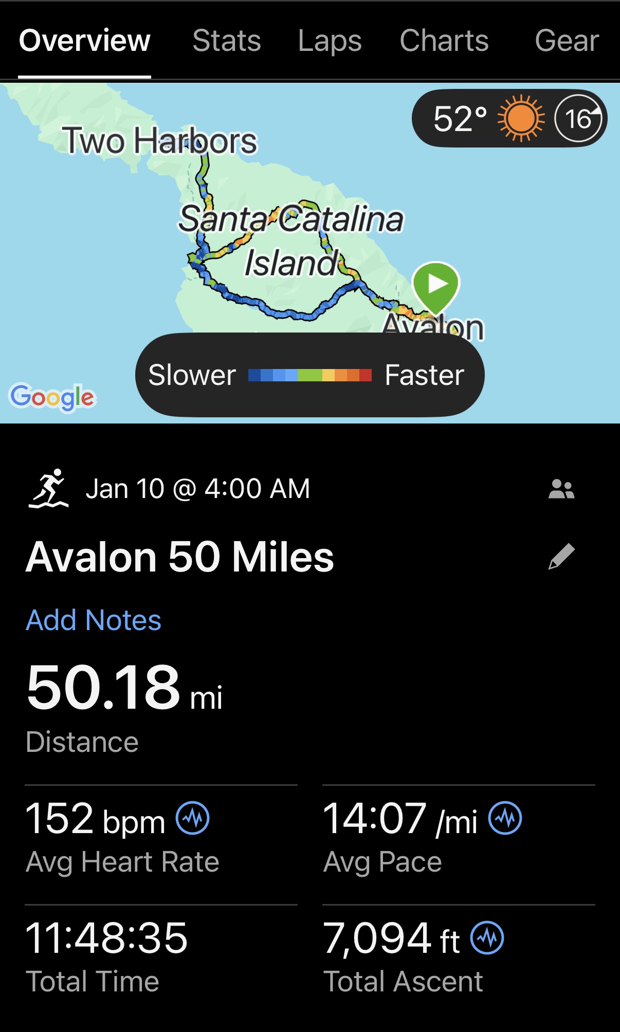 Garmin stats from the run